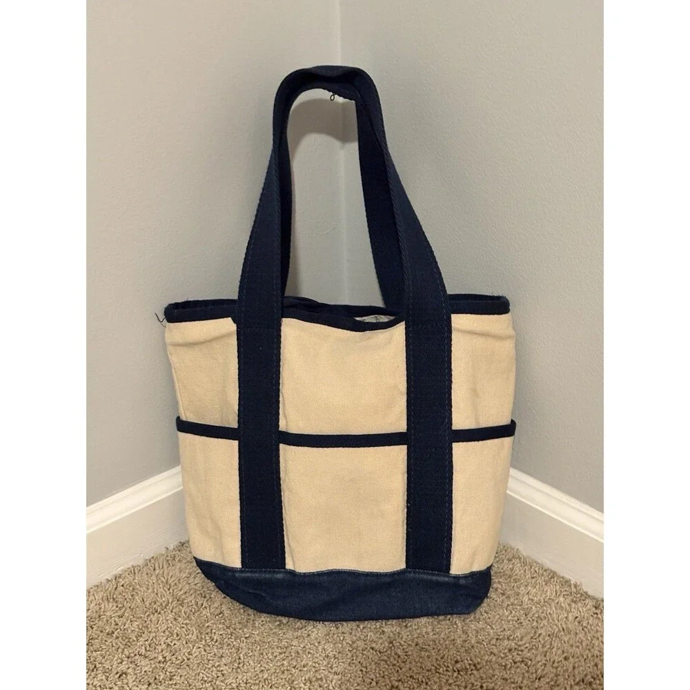 Boat Tote Bag Ivory Blue Matching Wristlet Anchor Print Lining 13”x 10